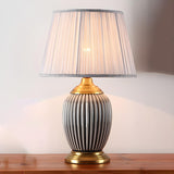 Elegant White Pleated Fabric Shade Ceramic Table Lamp Image - 16