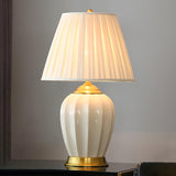 Elegant White Pleated Fabric Shade Ceramic Table Lamp Image - 18