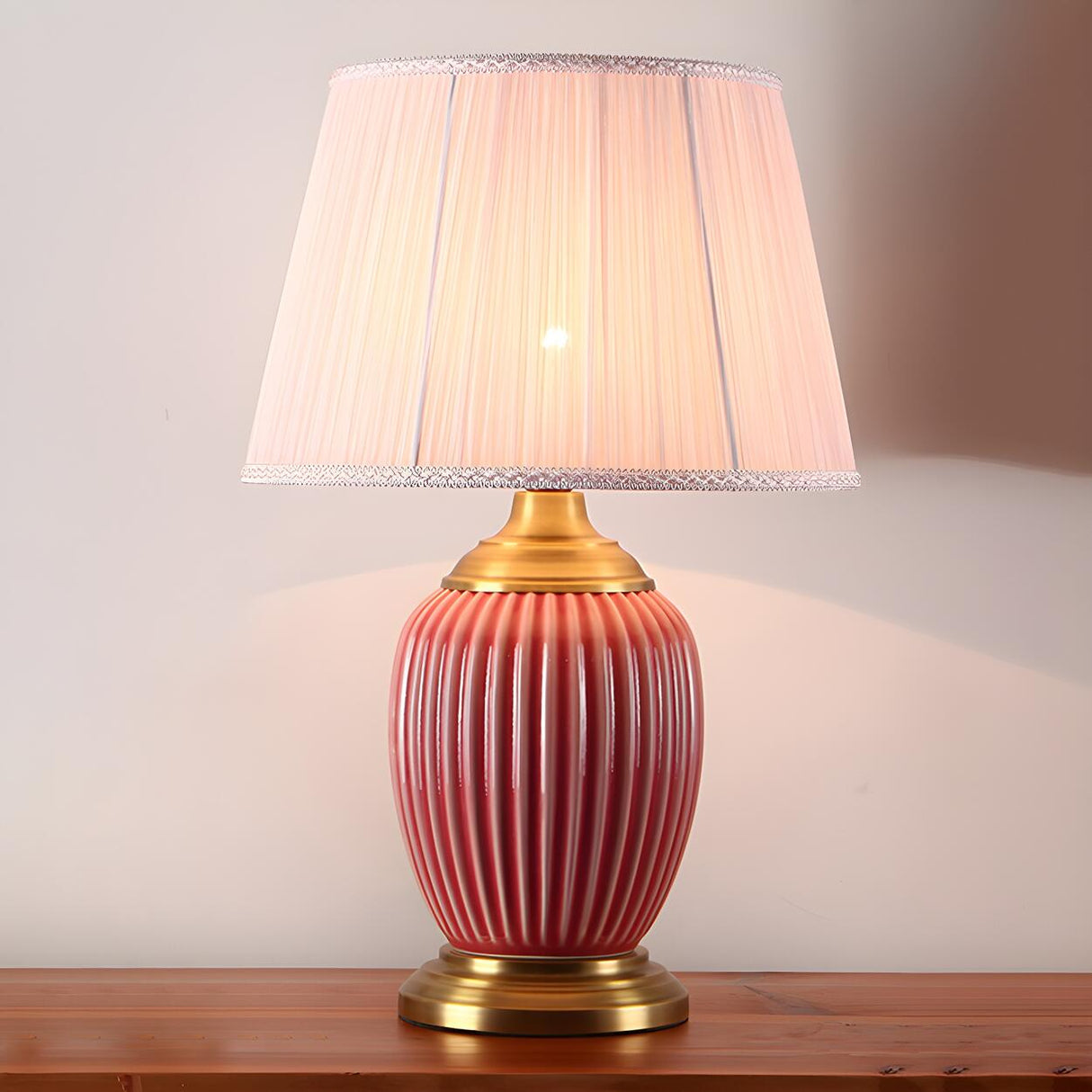 Elegant White Pleated Fabric Shade Ceramic Table Lamp Image - 19