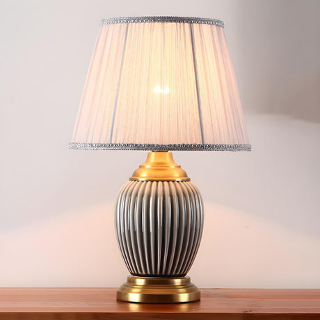 Elegant White Pleated Fabric Shade Ceramic Table Lamp Image - 2