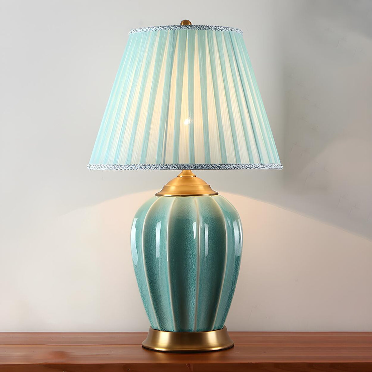 Elegant White Pleated Fabric Shade Ceramic Table Lamp Image - 22