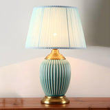 Elegant White Pleated Fabric Shade Ceramic Table Lamp Image - 23