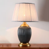 Elegant White Pleated Fabric Shade Ceramic Table Lamp Image - 24