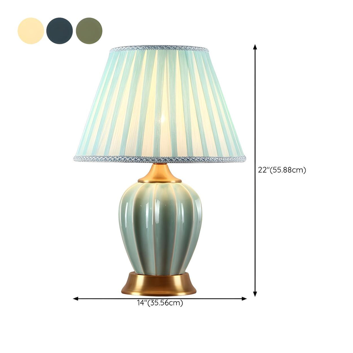 Elegant White Pleated Fabric Shade Ceramic Table Lamp 