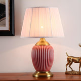 Elegant White Pleated Fabric Shade Ceramic Table Lamp Image - 3