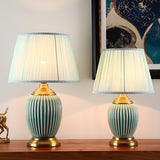 Elegant White Pleated Fabric Shade Ceramic Table Lamp Image - 6