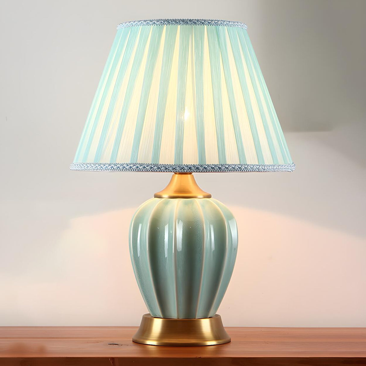 Elegant White Pleated Fabric Shade Ceramic Table Lamp Image - 9