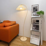 Elegant White Pleated Shade Arched Metal Floor Lamp Image - 4