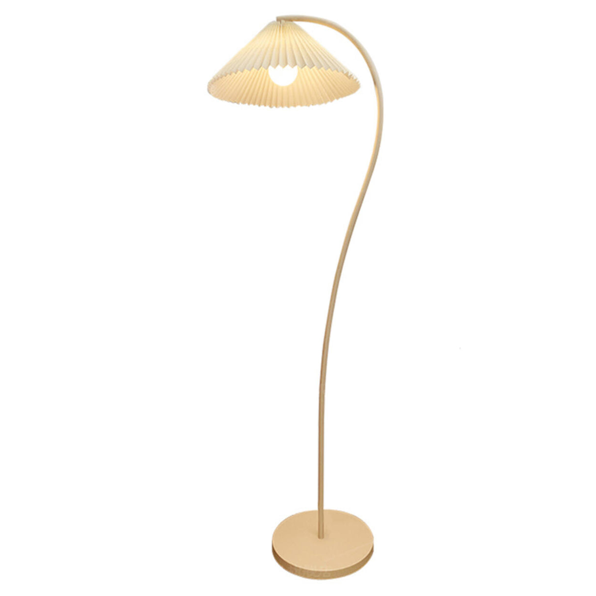 Elegant White Pleated Shade Arched Metal Floor Lamp Image - 5