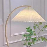 Elegant White Pleated Shade Arched Metal Floor Lamp Image - 7