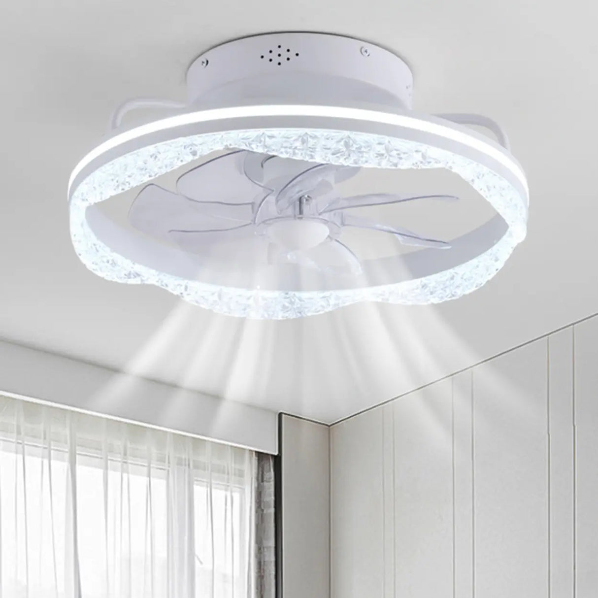 Elegant White Round LED Ceiling Fan with Lighting Image - 11