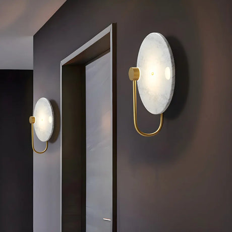 Elegant White Round Marble Mini Ambient Wall Sconce Image - 1