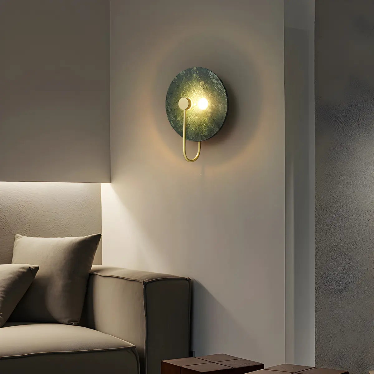 Elegant White Round Marble Mini Ambient Wall Sconce Image - 4