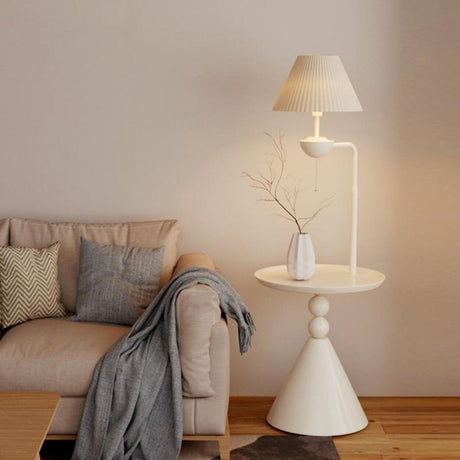 Elegant White Umbrella Modern Side Table Floor Lamp Image - 1