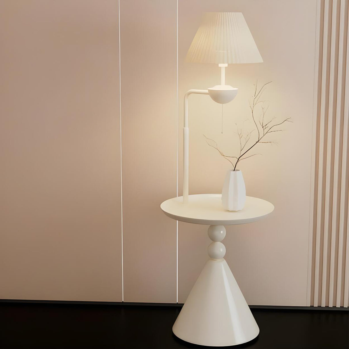 Elegant White Umbrella Modern Side Table Floor Lamp Image - 3