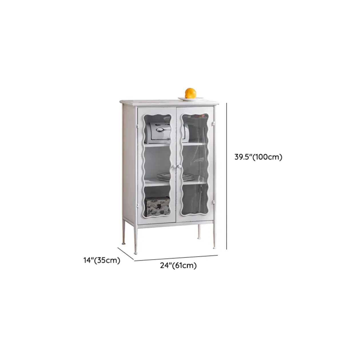 Elegant White Wave Design Metal Storage China Cabinet 