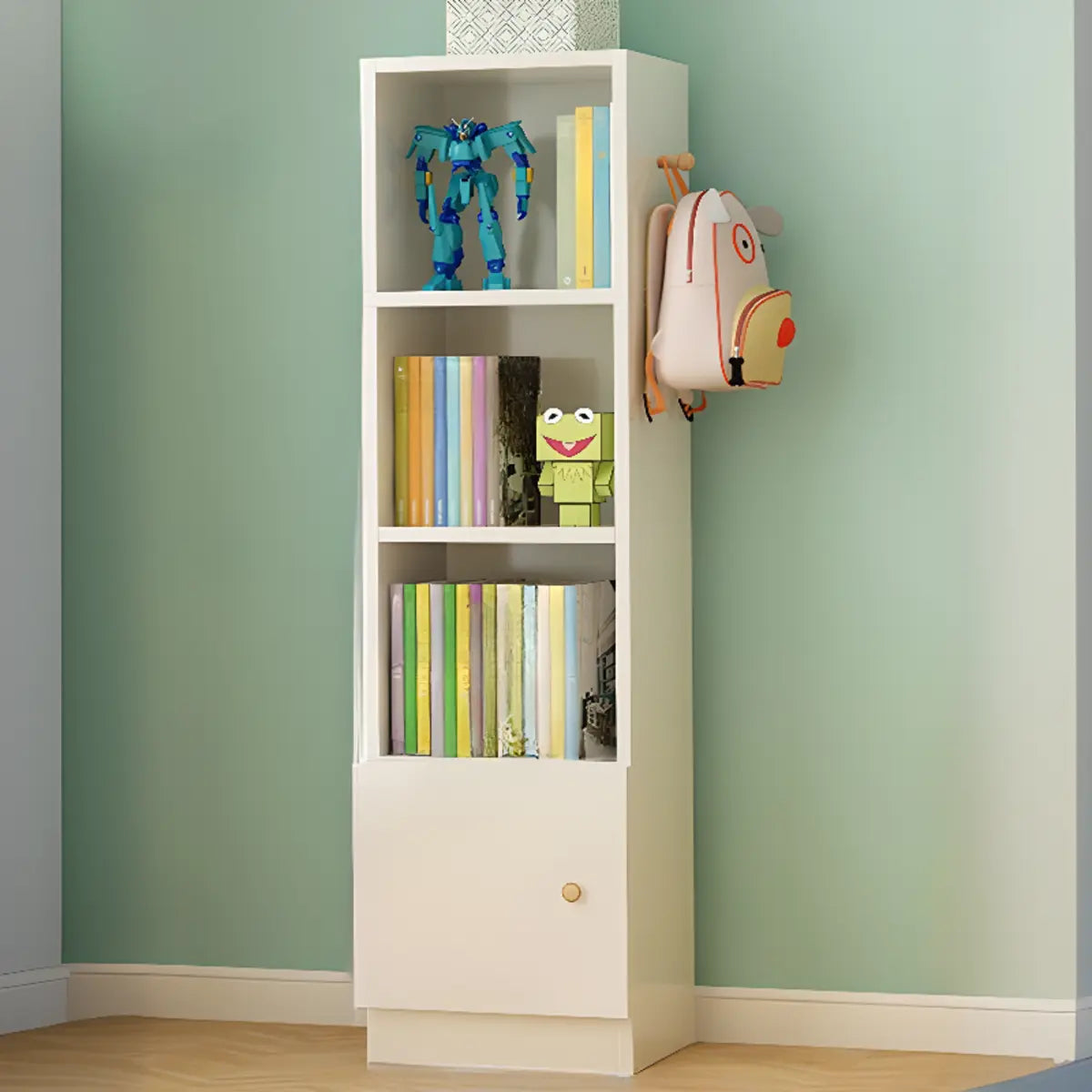 Elegant White Wood Vertical Rectangle Display Bookcase Image - 13