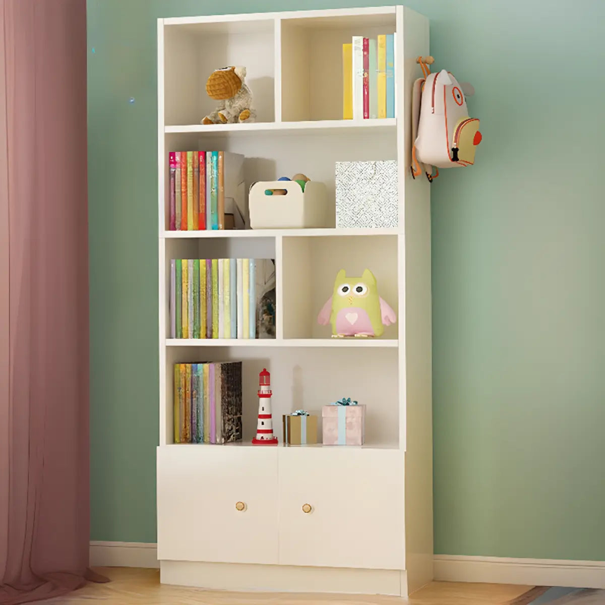 Elegant White Wood Vertical Rectangle Display Bookcase Image - 17