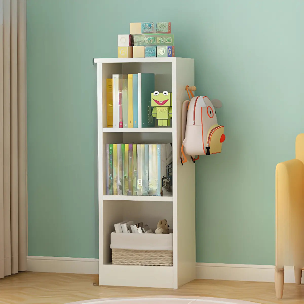 Elegant White Wood Vertical Rectangle Display Bookcase Image - 8