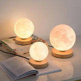 Elegant Wood Base Globe Shade Moon Bedroom Table Lamp Image - 1