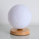 Elegant Wood Base Globe Shade Moon Bedroom Table Lamp Image - 10