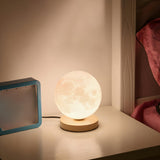 Elegant Wood Base Globe Shade Moon Bedroom Table Lamp Image - 14