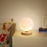 Elegant Wood Base Globe Shade Moon Bedroom Table Lamp Image - 15