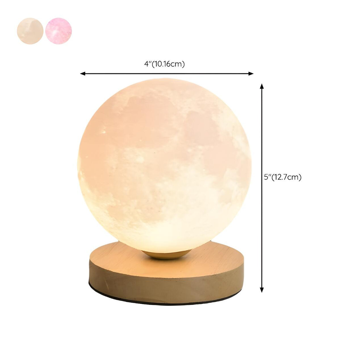 Elegant Wood Base Globe Shade Moon Bedroom Table Lamp 