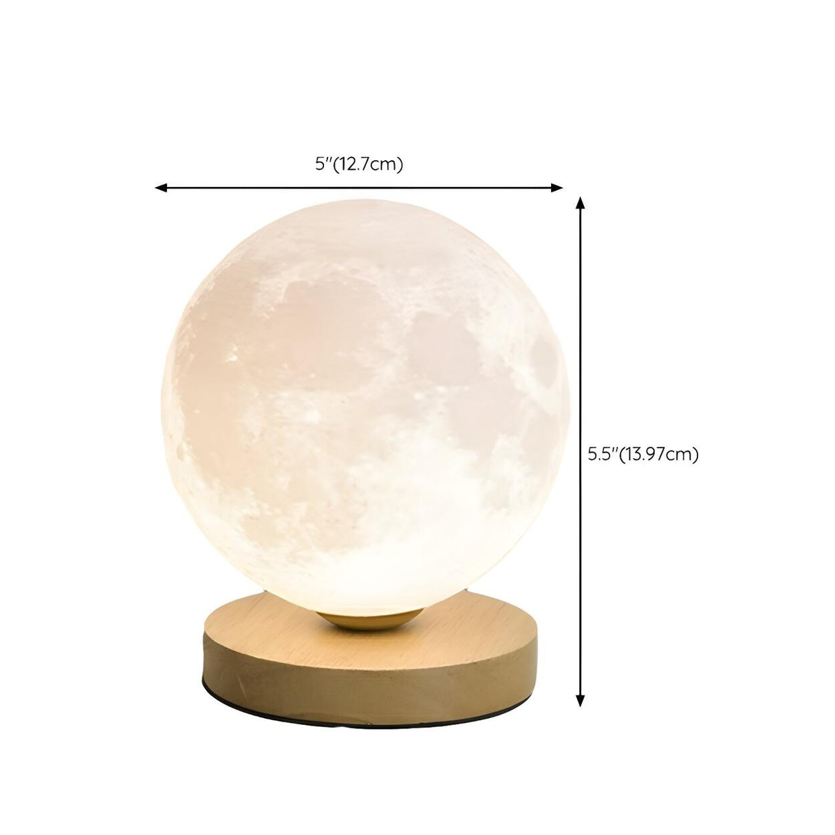 Elegant Wood Base Globe Shade Moon Bedroom Table Lamp Image - 17