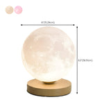 Elegant Wood Base Globe Shade Moon Bedroom Table Lamp Image - 18