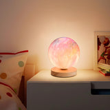 Elegant Wood Base Globe Shade Moon Bedroom Table Lamp Image - 3