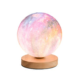 Elegant Wood Base Globe Shade Moon Bedroom Table Lamp Image - 6