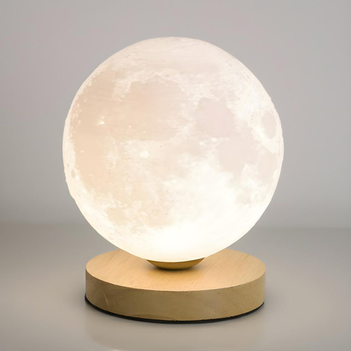 Elegant Wood Base Globe Shade Moon Bedroom Table Lamp Image - 8