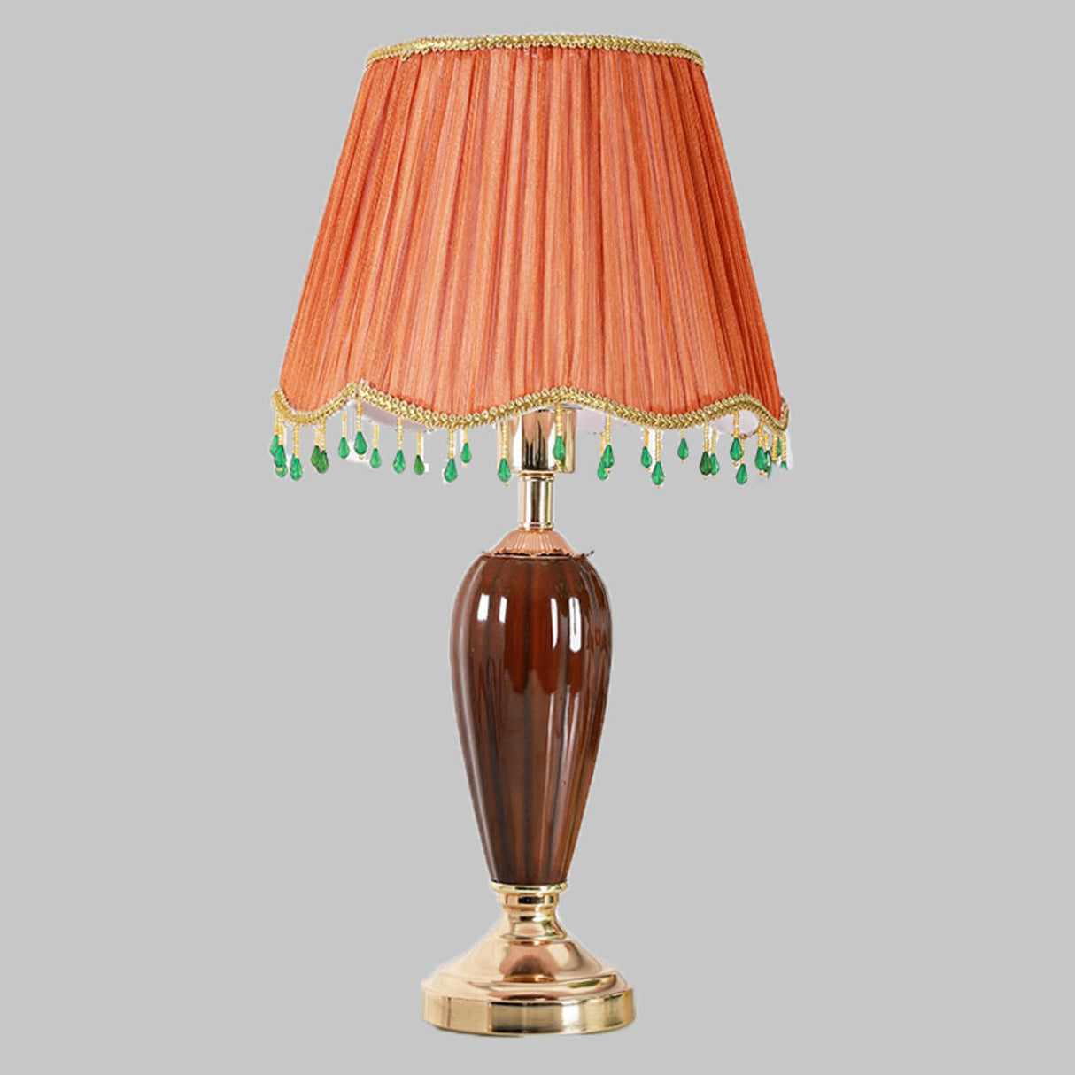 Elegant Yellow Gem Tassel Shade Green Base Table Lamp Image - 10