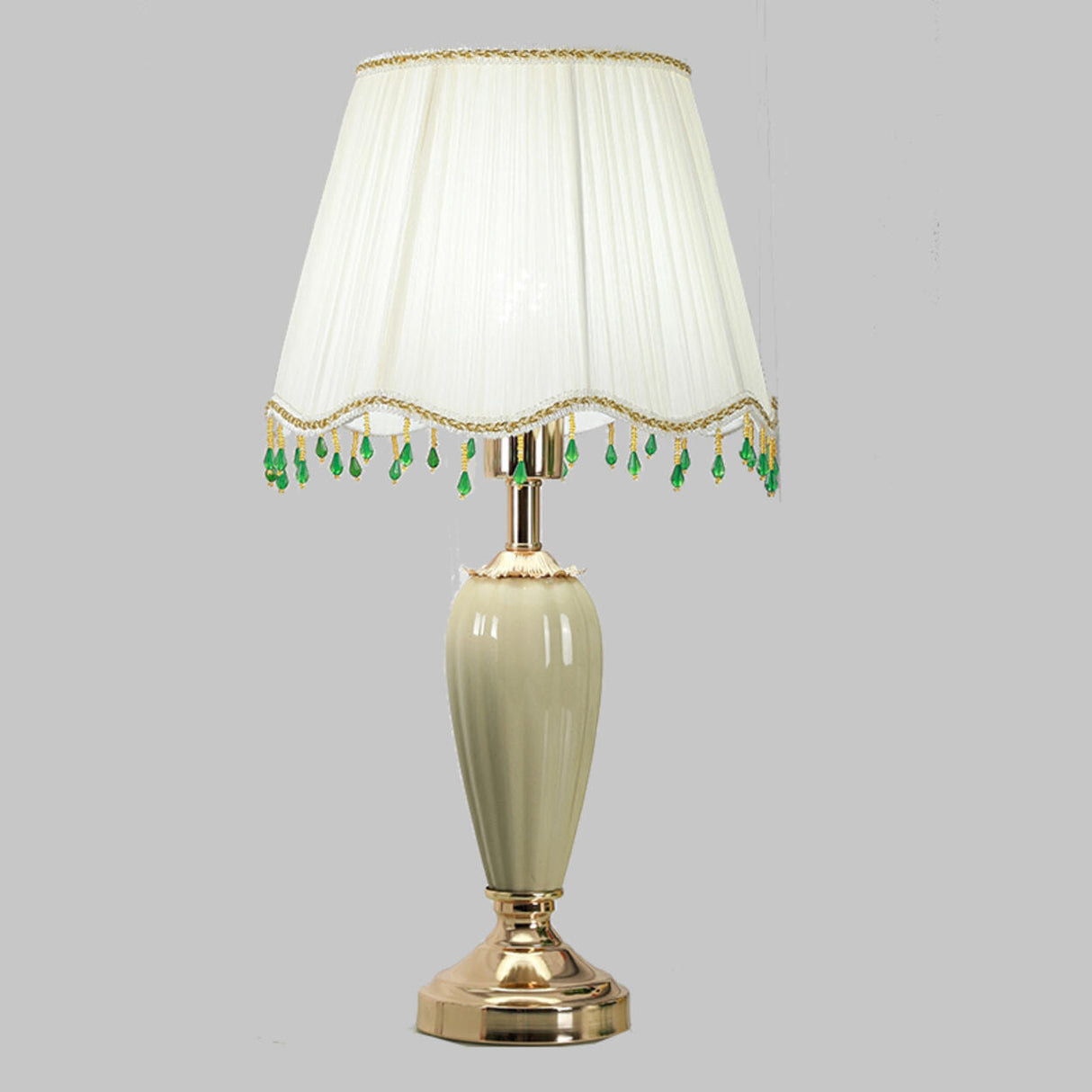 Elegant Yellow Gem Tassel Shade Green Base Table Lamp Image - 11