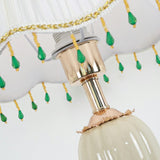 Elegant Yellow Gem Tassel Shade Green Base Table Lamp Image - 13