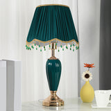 Elegant Yellow Gem Tassel Shade Green Base Table Lamp Image - 16