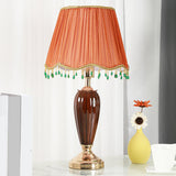 Elegant Yellow Gem Tassel Shade Green Base Table Lamp Image - 17