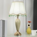 Elegant Yellow Gem Tassel Shade Green Base Table Lamp Image - 2