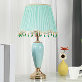 Elegant Yellow Gem Tassel Shade Green Base Table Lamp Image - 4