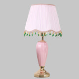 Elegant Yellow Gem Tassel Shade Green Base Table Lamp Image - 6