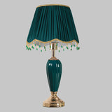 Elegant Yellow Gem Tassel Shade Green Base Table Lamp Image - 9