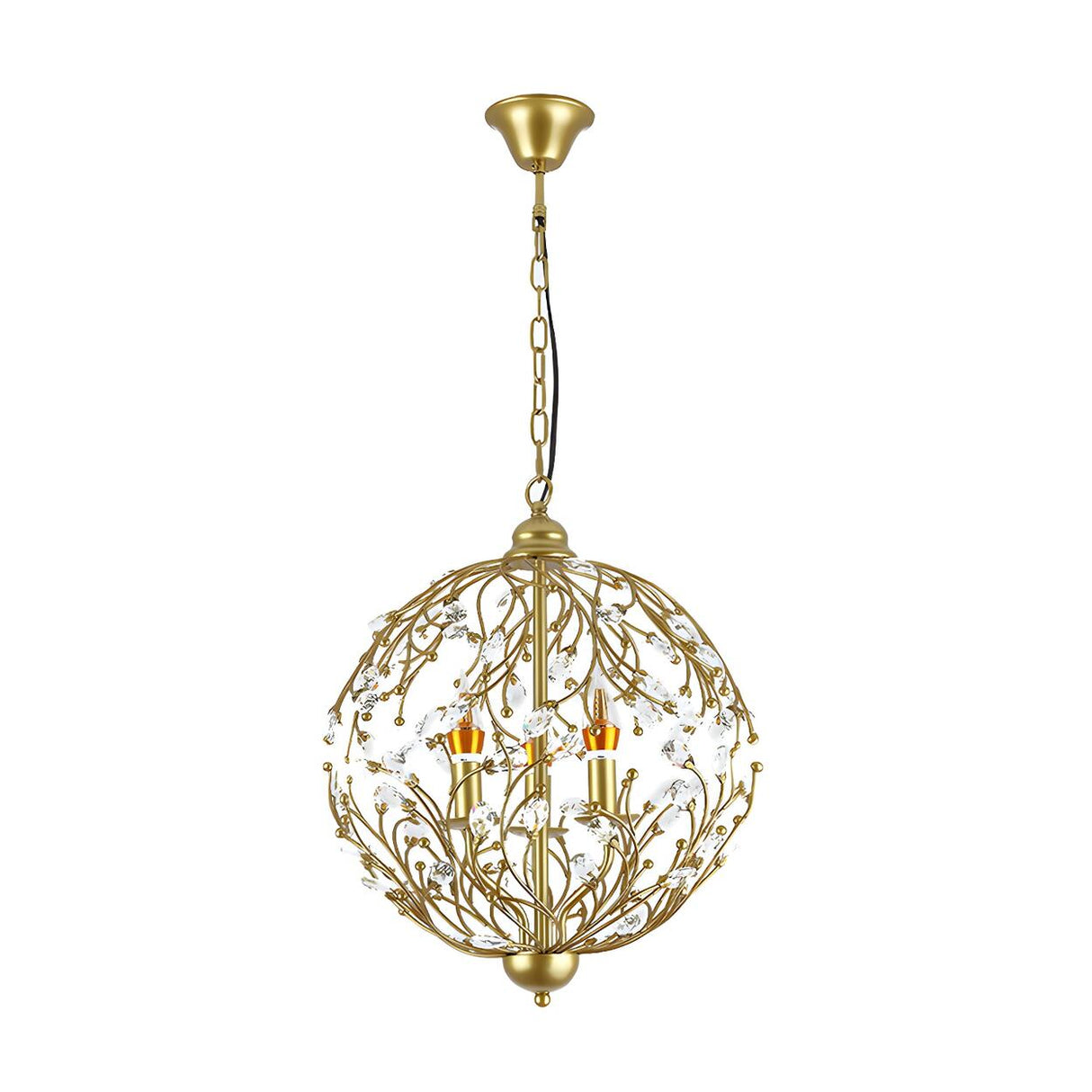 ElegantGold Spherical Crystal Leaves Candle Chandelier Image - 3