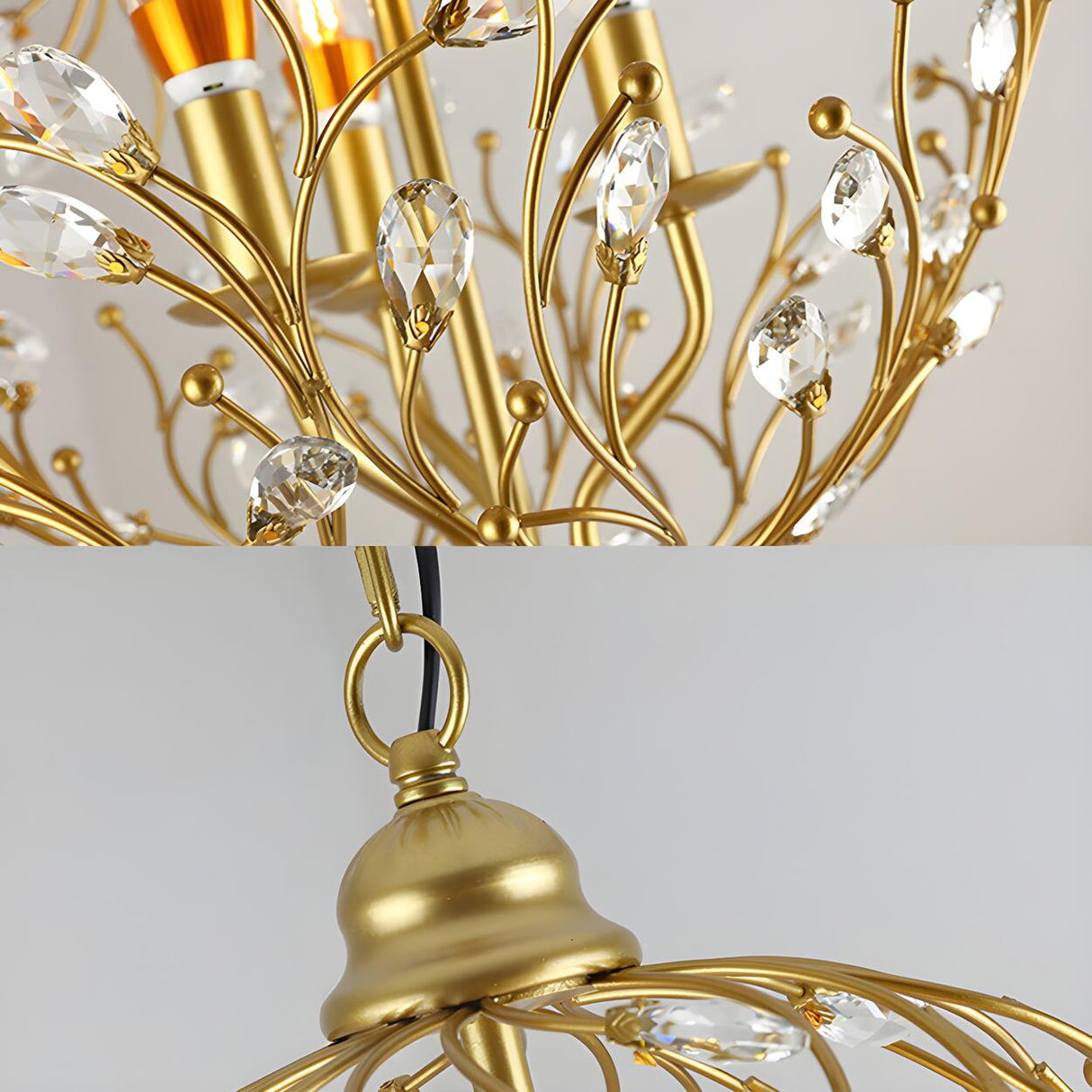 ElegantGold Spherical Crystal Leaves Candle Chandelier Image - 4