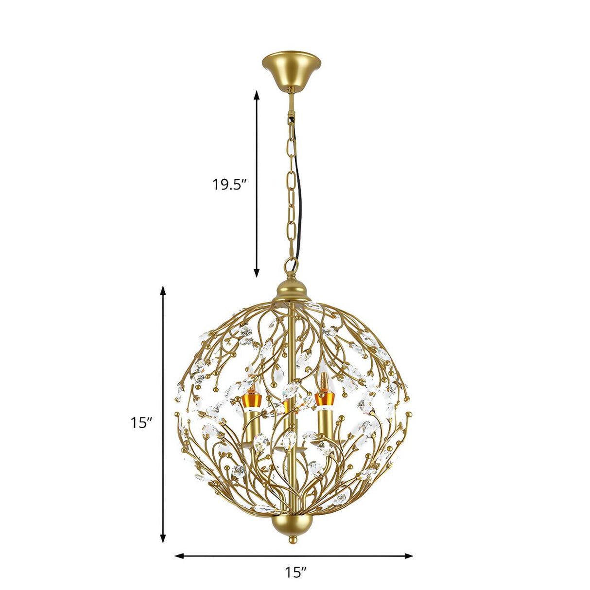 ElegantGold Spherical Crystal Leaves Candle Chandelier 