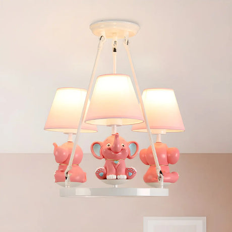 Elephant Round Fabric Resin Kids Room Pink Chandelier Image - 2