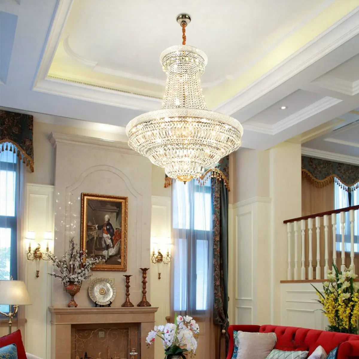 Empire Crystal Clear High Ceiling Foyer Chandelier Image - 3