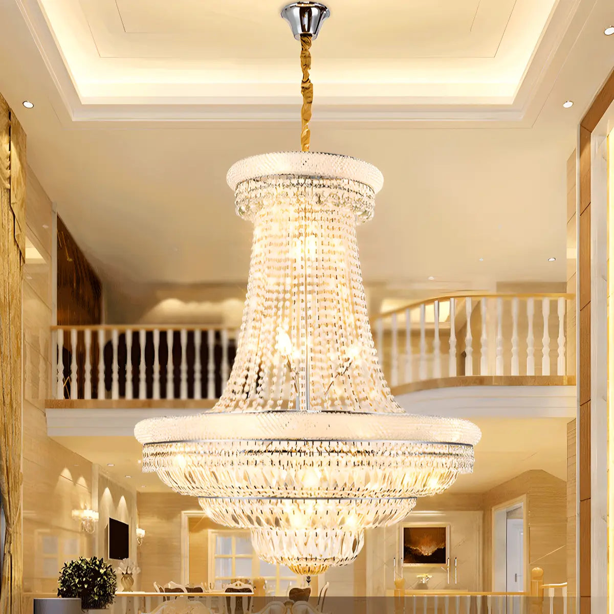 Empire Crystal Clear High Ceiling Foyer Chandelier Image - 4