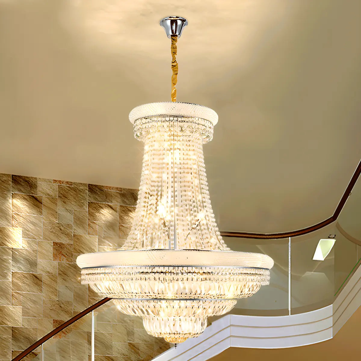 Empire Crystal Clear High Ceiling Foyer Chandelier Image - 8