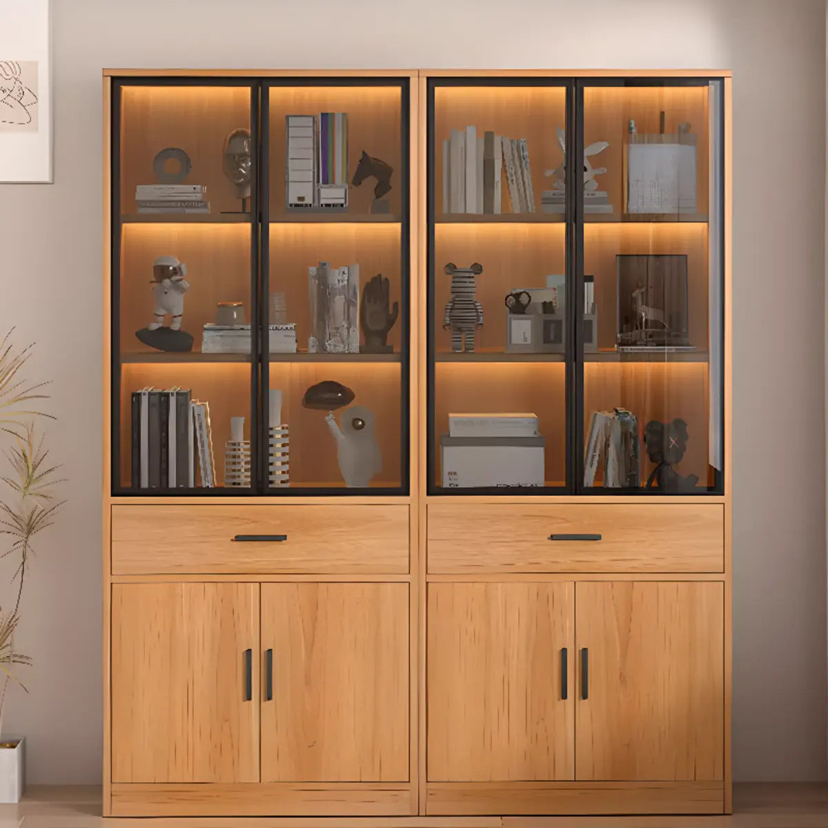 Enclosed Natural Finish Oak Standard Display Cabinet Image - 4